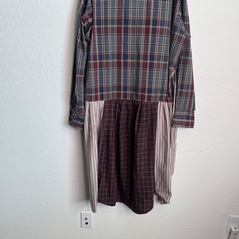 Wrangler Upcycled Western Patchwork Shirt Dress Plaid Striped Oversized Midi - Picture 9 of 11